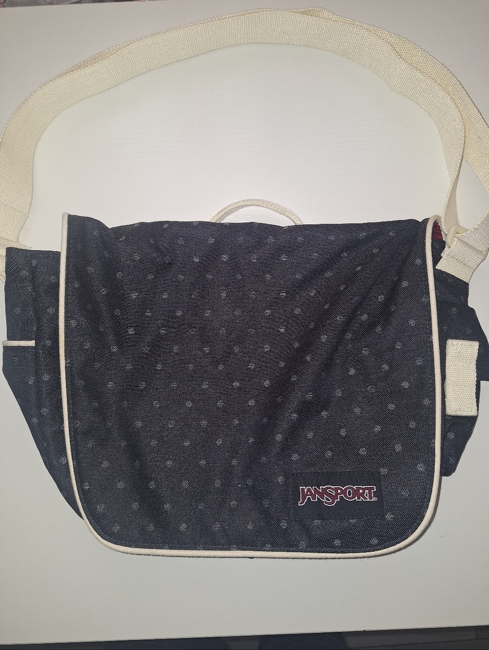 Jansport Navy Denim Messenger Bag with Cream Trim